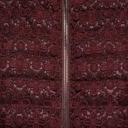 Moncler Burgundy Guipure Lace Overlay Down Jacket M