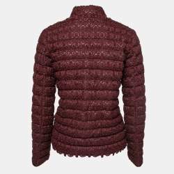Moncler Burgundy Guipure Lace Overlay Down Jacket M