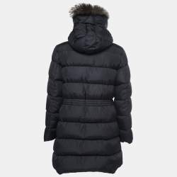 Moncler Black Synthetic Down Fur Trimmed Aphroti Giubbotto Jacket XL