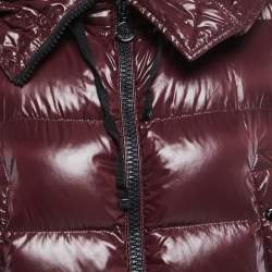 Pre Owned "Moncler Burgundy Quilted Nylon Hooded Down Jacket L