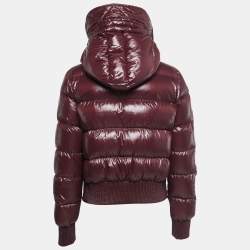 Pre Owned "Moncler Burgundy Quilted Nylon Hooded Down Jacket L
