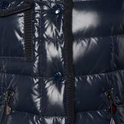 Pre Owned Moncler Navy Blue Quilted Armoise Fur Lined Hooded Down Jacket S