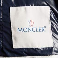 Pre Owned Moncler Navy Blue Quilted Armoise Fur Lined Hooded Down Jacket S