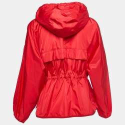 Moncler Red Nylon Zip Front Hooded Jacket L