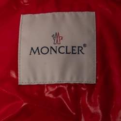Moncler Red Nylon Floral Embroidery & Embellished Quilted Down Jacket S