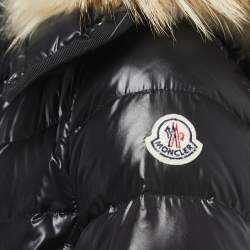 Pre Owned Moncler Black Nylon Fur Trimmed Hood Quilted Down Jacket XXS