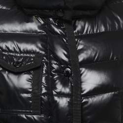 Pre Owned Moncler Black Nylon Fur Trimmed Hood Quilted Down Jacket XXS