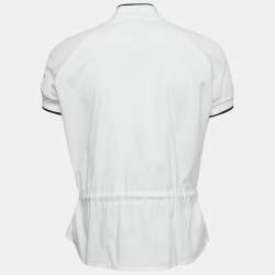 Moncler White Cotton Zip Front Short Sleeve Top S