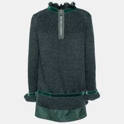 Moncler Green Wool & Mohair Synthetic Panel Detail Pullover L