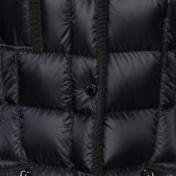 Pre Owned Moncler Black Down Fur Trim Hooded Hermifur Long Jacket L