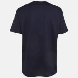 Pre Owned Moncler Navy Blue Jungle Printed Silk And Cotton Knit Top XS