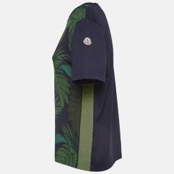 Pre Owned Moncler Navy Blue Jungle Printed Silk And Cotton Knit Top XS
