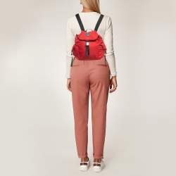 Moncler Red/Black Nylon Drawstring Flap Convertible Backpack