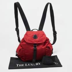 Moncler Red/Black Nylon Drawstring Flap Convertible Backpack