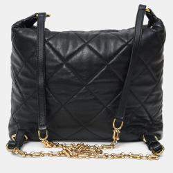 Pre Owned Moncler Black Leather Quilted Backpack