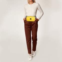 Pre Owned Moncler Yellow/Black Quilted Nylon Logo Belt Bag