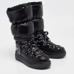 Moncler Black Nylon and Leather Insoluxe Mid Calf Snow Boots Size 38