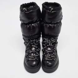 Moncler Black Nylon and Leather Insoluxe Mid Calf Snow Boots Size 38