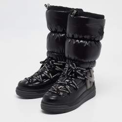 Moncler Black Nylon and Leather Insoluxe Mid Calf Snow Boots Size 38
