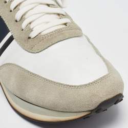 Moncler White/Grey Suede and Leather Low Top Sneakers Size 43