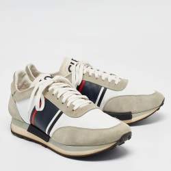 Moncler White/Grey Suede and Leather Low Top Sneakers Size 43