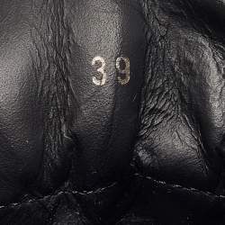 Pre Owned Moncler Black /Blue Leather and Canvas Ankle Boots Size 39