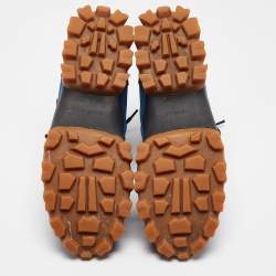 Pre Owned Moncler Black /Blue Leather and Canvas Ankle Boots Size 39