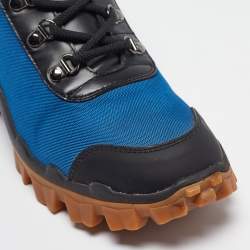 Pre Owned Moncler Black /Blue Leather and Canvas Ankle Boots Size 39