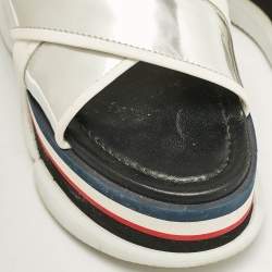 Moncler White/Silver Leather Zelda Platform Sandals Size 37
