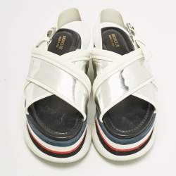 Moncler White/Silver Leather Zelda Platform Sandals Size 37