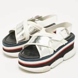 Moncler White/Silver Leather Zelda Platform Sandals Size 37