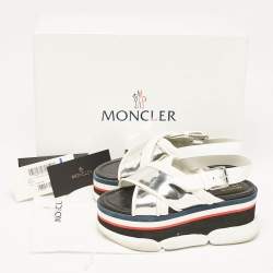Moncler White/Silver Leather Zelda Platform Sandals Size 37