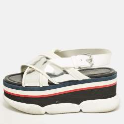 Moncler White/Silver Leather Zelda Platform Sandals Size 37