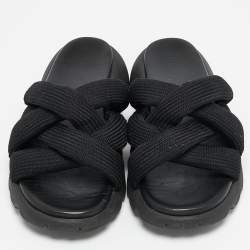 Pre Owned Moncler Black Knit Fabric Knot  Flat Sandals Size 39