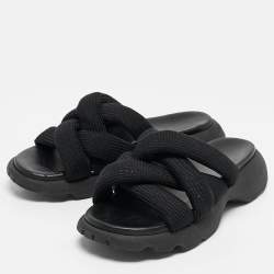 Pre Owned Moncler Black Knit Fabric Knot  Flat Sandals Size 39