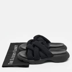 Pre Owned Moncler Black Knit Fabric Knot  Flat Sandals Size 39