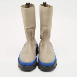 Moncler Grey Stretch Fabric and Leather Neue Chelsea Boots Size 38