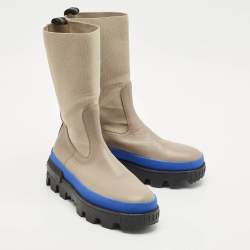 Moncler Grey Stretch Fabric and Leather Neue Chelsea Boots Size 38