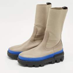 Moncler Grey Stretch Fabric and Leather Neue Chelsea Boots Size 38