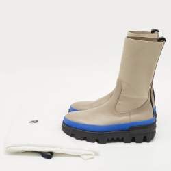 Moncler Grey Stretch Fabric and Leather Neue Chelsea Boots Size 38