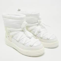 Pre Owned Moncler White Nylon and Leather Insolux Snow Boots Size 38