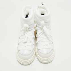 Pre Owned Moncler White Nylon and Leather Insolux Snow Boots Size 38