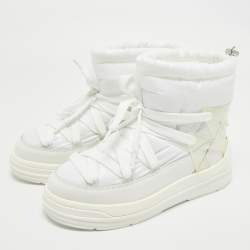 Pre Owned Moncler White Nylon and Leather Insolux Snow Boots Size 38
