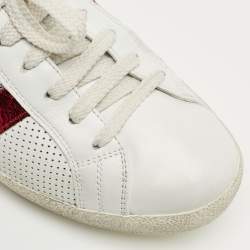 Pre Owned Moncler White Leather and Shearling Fur Ryegrass Lace Up Sneakers Size 39