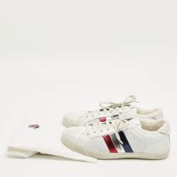 Pre Owned Moncler White Leather and Shearling Fur Ryegrass Lace Up Sneakers Size 39