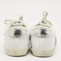 Pre Owned Moncler White Leather and Shearling Fur Ryegrass Lace Up Sneakers Size 39