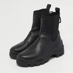 مملوكة مسبقًا حذاء بوت مونكلر نيوي جلد وقماش رمادي مطاطي مقاس 38