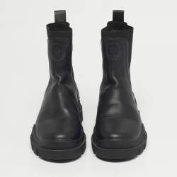 مملوكة مسبقًا حذاء بوت مونكلر نيوي جلد وقماش رمادي مطاطي مقاس 38