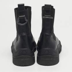 مملوكة مسبقًا حذاء بوت مونكلر نيوي جلد وقماش رمادي مطاطي مقاس 38