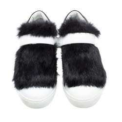 Moncler White/Black Leather and Fur Low Top Sneakers Size 38